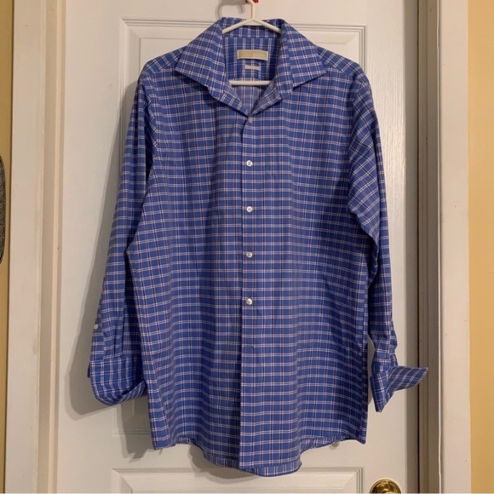 Michael Kors Blue Plaid Dress Shirt